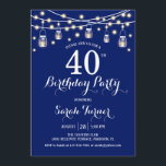 40. Geburtstag Party - Navy Blue Einladung<br><div class="desc">40. Geburtstagsfeier Party Einladung. Rustikales Design in marineblau. Enthält Schriftart mit weißem Skript,  Maurerkrübel und Feenschärfenlampen. Kann in jedem Alter angepasst werden! Bitte schreiben Sie mir,  wenn Sie weitere Anpassungen benötigen.</div>