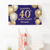40. Geburtstag Party Navy Blue und Gold Balloons Banner (Insitu)