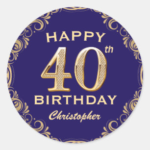 40. Geburtstag Party Navy Blue und Gold Glitzer Runder Aufkleber