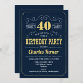 40. Geburtstag Party - Navy Gold Einladung (Vorne/Hinten)