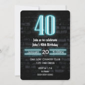 40. Geburtstag Party Neon Sign auf Brick Einladung (Vorderseite)