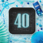 40. Geburtstag Party Neon Sign auf Brick Pappteller (Party)