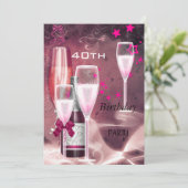 40. Geburtstag Party Pink Champagne 40 Einladung (Stehend Vorderseite)