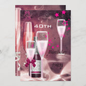 40. Geburtstag Party Pink Champagne 40 Einladung (Vorne/Hinten)