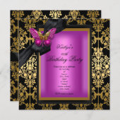 40. Geburtstag Party Pink Gold Damask Schmetterlin Einladung (Vorne/Hinten)