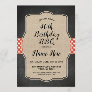 40. Geburtstag Party Red Gingham Burlap GRILLEN In Einladung