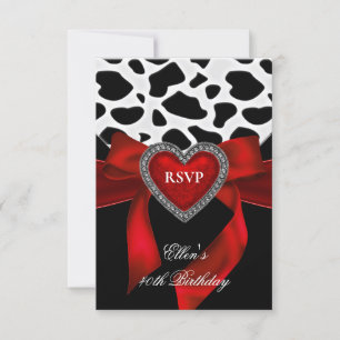 40. Geburtstag Party Red Heart Jewel Kuh Black Bow RSVP Karte