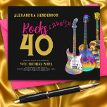 40. Geburtstag Party Rocks 40 Budget<br><div class="desc">Farbenfrohe Gitarren Rock and Roll Budget Schwarz und Gold 40. Geburtstag Party Einladungen mit Gold und Rosa moderne Typografie und musikalische Noten. Coole Aquarellgitarre-Artwork mit funky psychedelischer E-Gitarre, Akustik-Gitarre und semiakustischer Gitarre-Design auf schwarzem Hintergrund. Personalisiert Rocks 40 Rock and Roll 40. Geburtstagsfeier Party Einladung mit benutzerfreundlichem Template schafft die perfekte...</div>