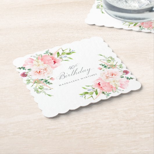 40. Geburtstag Party Rosa Blumenmuster Untersetzer (angewinkelt)