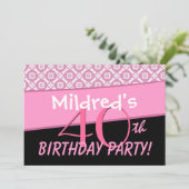 40. Geburtstag Party rosa Muster Vorlage (Stehend Vorderseite)