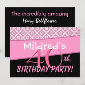 40. Geburtstag Party rosa Muster Vorlage (Vorne/Hinten)