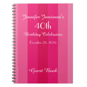 40. Geburtstag Party Rosa Streifen Name Spiral Notizblock