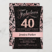 40. Geburtstag Party - Rose Gold Black Einladung (Vorne/Hinten)
