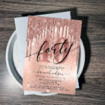 40. Geburtstag Party Rose Gold Glitzer & Foil Einladung<br><div class="desc">Moderne,  trendige Party Einladung aus dem 40. Jahrhundert. Das Design umfasst Rose Gold Glitzer Tropfen,  Imitat Folie und funkelnd Glitzer Hintergrund,  Nummer 40 in trendiger Rose Goldschrift und Party Details.</div>