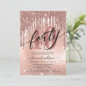 40. Geburtstag Party Rose Gold Glitzer & Foil Einladung (Stehend Vorderseite)