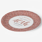 40. Geburtstag Party Rose Gold Glitzer Personalisi Pappteller (Schrägansicht)