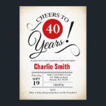 40. Geburtstag Party - Rot Schwarz-weiß Einladung<br><div class="desc">40. Geburtstagsfeier Party Einladung in Rot-Weiß-Schwarz mit Retro-cremigem Hintergrund. Bis 40 Jahre! Kann in jedes Jahr personalisiert werden. Bitte schreiben Sie mir,  wenn Sie weitere Anpassungen benötigen.</div>