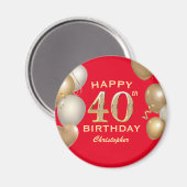 40. Geburtstag Party Rot und Gold Ballons Magnet (Vorderseite/Rückseite)