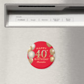 40. Geburtstag Party Rot und Gold Ballons Magnet (In Situ (Geschirrspüler))