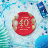 40. Geburtstag Party Rot und Gold Ballons Pappteller (Party)