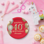 40. Geburtstag Party Rot und Gold Ballons Pappteller (Party)