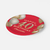 40. Geburtstag Party Rot und Gold Ballons Pappteller (Schrägansicht)