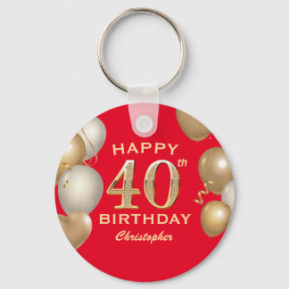 40. Geburtstag Party Rot und Gold Ballons Schlüsselanhänger