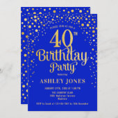40. Geburtstag Party - Royal Blue & Gold Einladung (Vorne/Hinten)