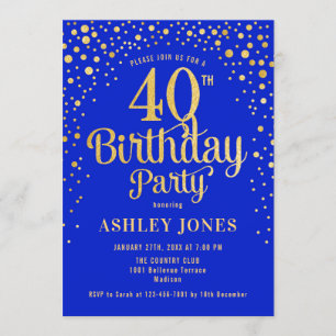 40. Geburtstag Party - Royal Blue & Gold Einladung