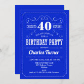 40. Geburtstag Party - Royal Blue White Einladung (Vorne/Hinten)