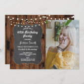 40. Geburtstag Party Rustikale Leuchten Holzkhalk Einladung (Vorne/Hinten)