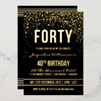 40. Geburtstag Party | Schimmergoldfetti Folieneinladung