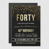 40. Geburtstag Party | Schimmergoldfetti Magneteinladung (Vorne/Hinten)