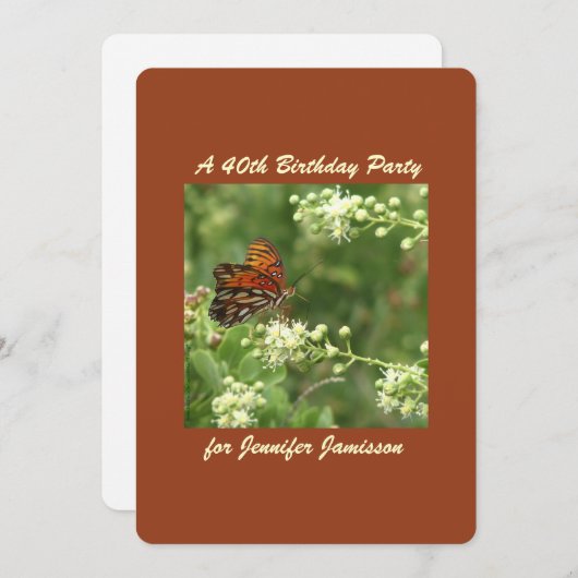 40. Geburtstag Party Schmetterling Personalize Nam Einladung (Vorne/Hinten)