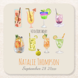 40. Geburtstag Party Schöner Cocktail in Aquarell Rechteckiger Pappuntersetzer
