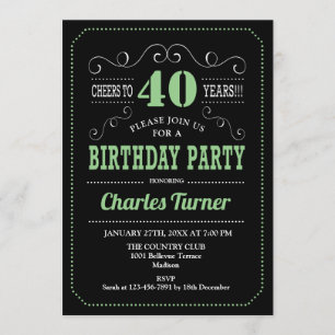 40. Geburtstag Party - Schwarz Grün Einladung