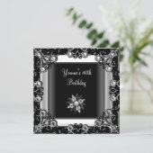 40. Geburtstag Party Schwarz-weiß Crystal Pearl Einladung (Stehend Vorderseite)