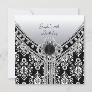 40. Geburtstag Party Schwarz-weiß Damask Diamond Einladung
