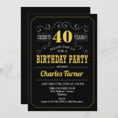 40. Geburtstag Party - Schwarz-Weiß Einladung (Vorne/Hinten)