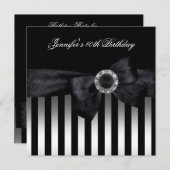 40. Geburtstag Party Schwarz-weiß Streifen Diamant Einladung (Vorne/Hinten)