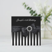 40. Geburtstag Party Schwarz-weiß Streifen Diamant Einladung (Stehend Vorderseite)