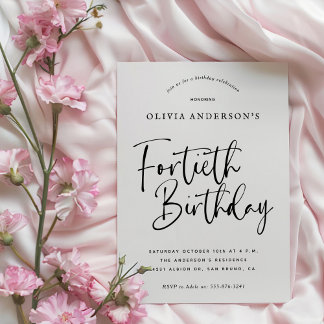 40. Geburtstag Party | Schwarz-Weiß-Typografie Einladung