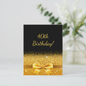 40. Geburtstag Party schwarzer goldener Bogen eleg Einladung (Stehend Vorderseite)