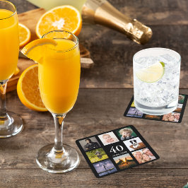 40. Geburtstag Party Schwarzes Foto Collage Männer Rechteckiger Pappuntersetzer