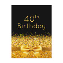 40. Geburtstag Party Schwarzes Gold Funkeln Einlad