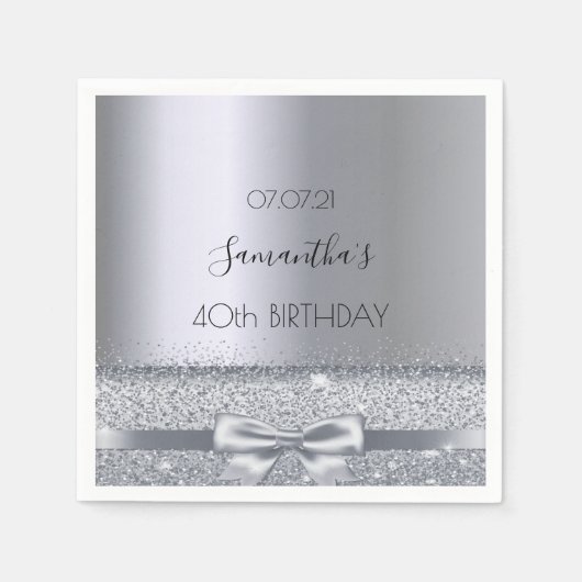 40. Geburtstag Party Silberbogen Serviette (Vorderseite)