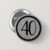 40. Geburtstag Party Silver Glitzer Classic Button (Vorne & Hinten)