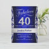 40. Geburtstag Party - Silver Royal Blue Einladung (Stehend Vorderseite)