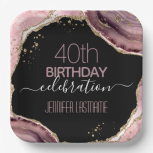 40. Geburtstag Party Stone und Gold Paper Plate Pappteller