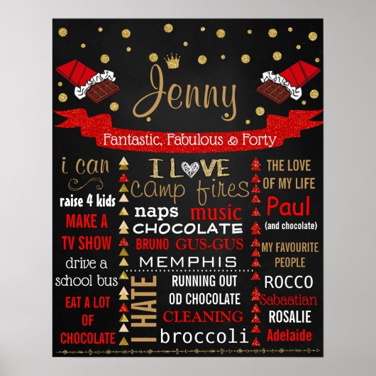 40. Geburtstag Party-Tafelschild Poster (Vorne)